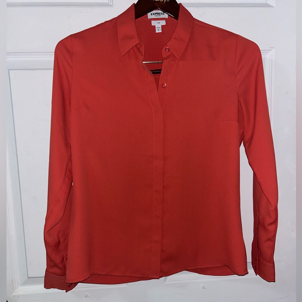 NEW Express Red Mandarin Collar Button Down Shirt